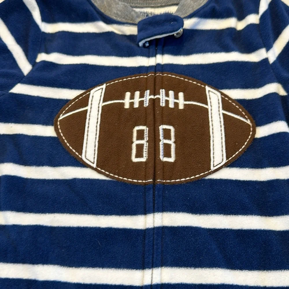 Carter’s footie pajamas navy blue white stripes football size 2T 💙🏈